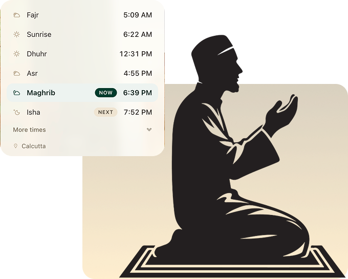 Prayer timetable displayed on a laptop at sunrise