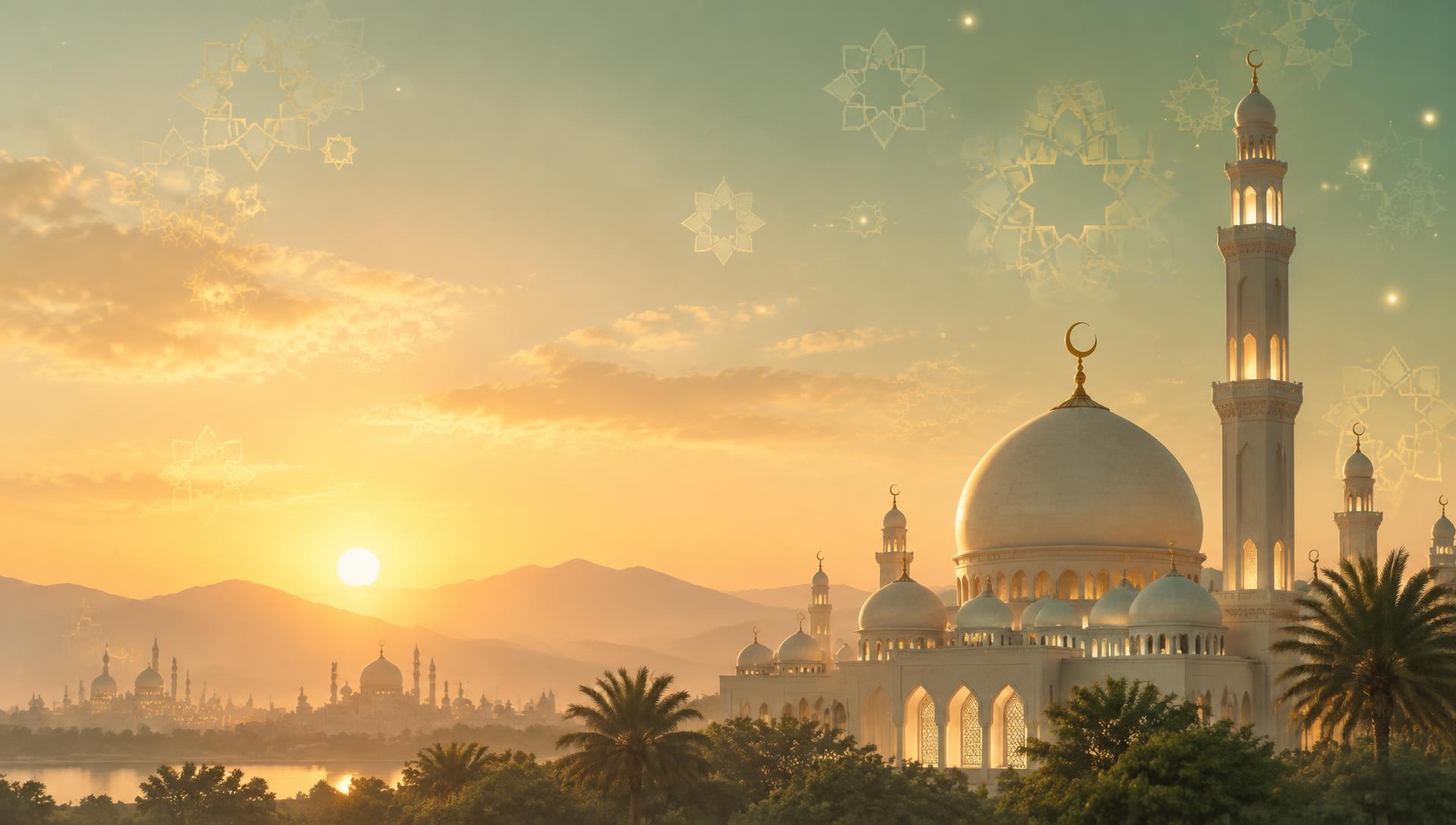 Tadhkirah new tab experience showing a serene mosque scene